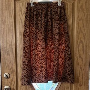 Women's Brown Leopard Print Midi Skirt - Elastic Waist